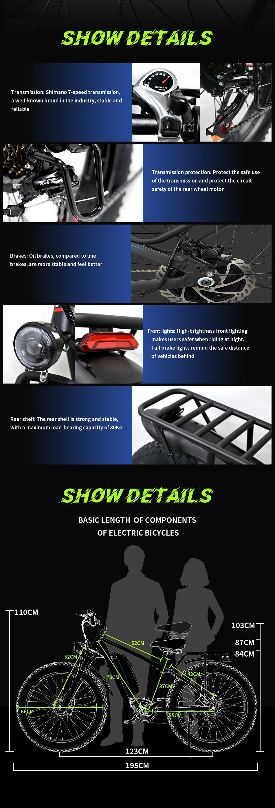 Electric Bike, 48V 25Ah Battery, 1200W*2 Dual Motors, 26 Inch Fat Snow Tires, Top Speed 25KM/H, 80-150KM Long Range, 150KG Max Load Electric Bicycle