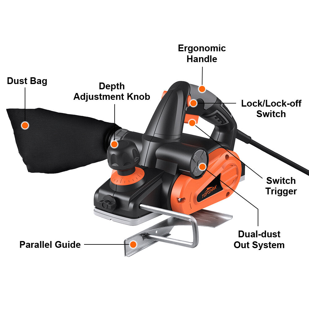 6-Amp Electric Hand Planer 16500/min 3.2" Wood Planer with Adjustable Planing Depth Power Planer – INFMT