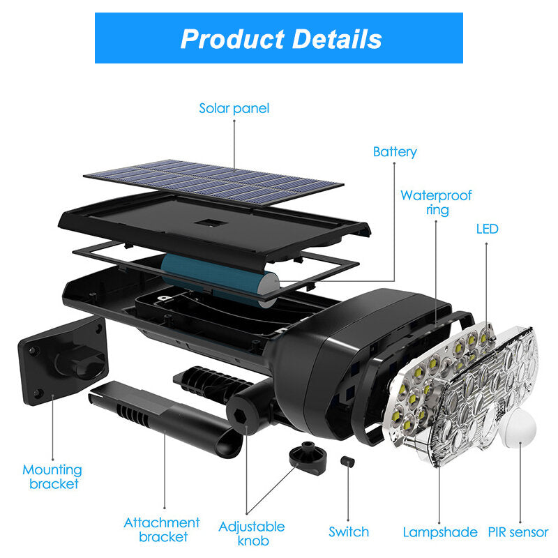 30W 16LED Solar Panel Street Light PIR Motion Sensor 360 Diming Outdoor Wall Lamp for Garden Road Pathway
