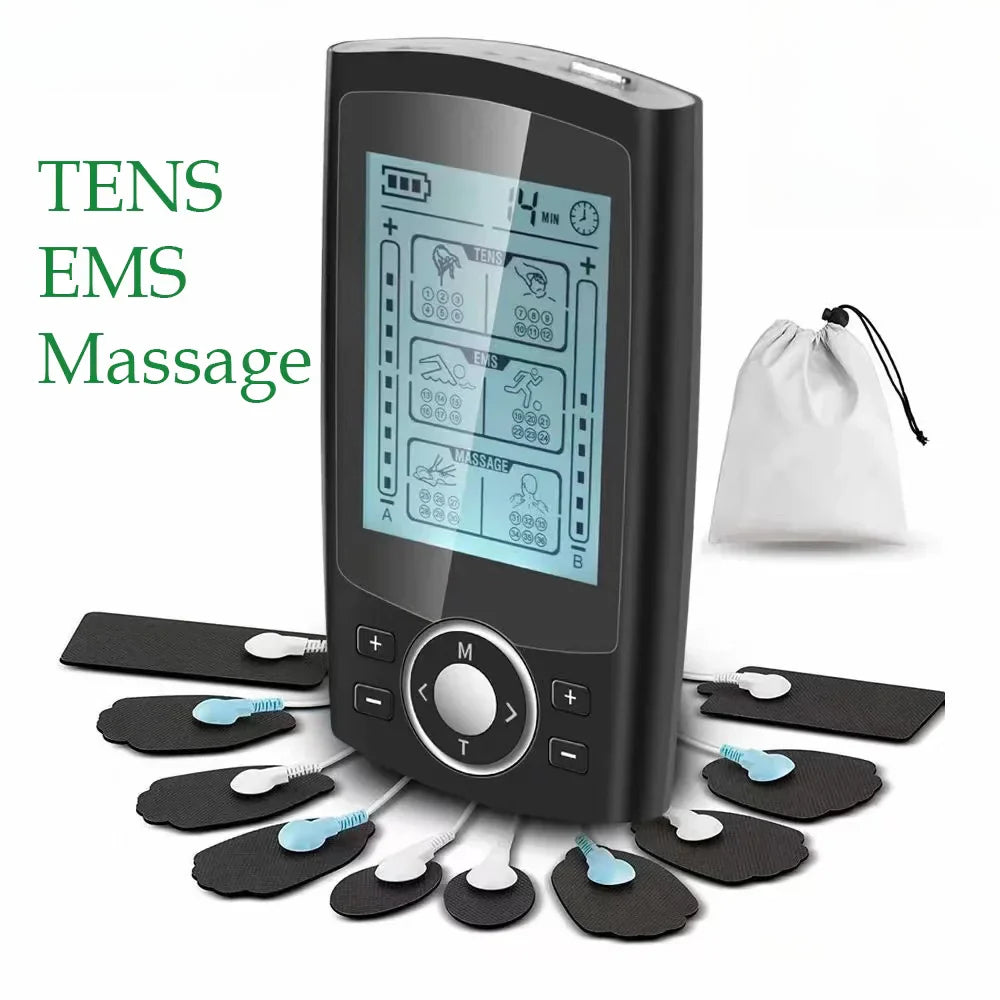 Dual Channel TENS EMS Unit - 36 Modes Muscle Stimulator for Pain Relief, 10 Pads, Portable with Storage Bag