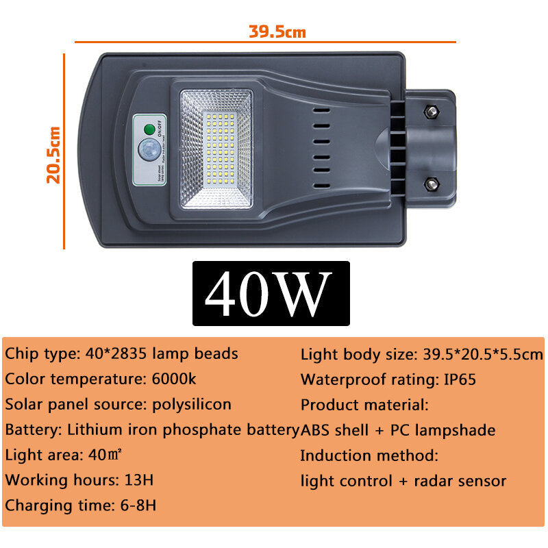 40W 80W 120W Sensor LED Solar Light  2835 Wall Street Lamp Garden Outdoor Lighting + Remote Control