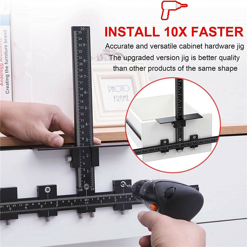 High Precision Aluminum Alloy Hardware Tool - Fast, Accurate Drilling for Handles & Knobs, 10x Faster Installation, Black