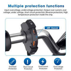48W Waterproof USB-C Power Adapter for Motorcycles, ATVs - Dual Fast Charging Handlebar Mount Charger