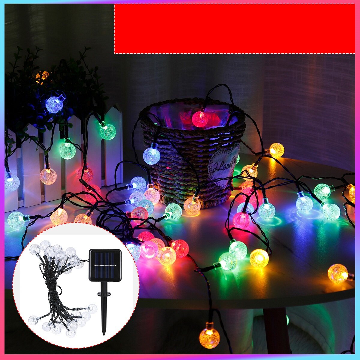 LED Solar Outdoor Waterproof Lamp 2.3cm Diameter Ball Shape Christmas Light String Balcony Garden Decoration Lights