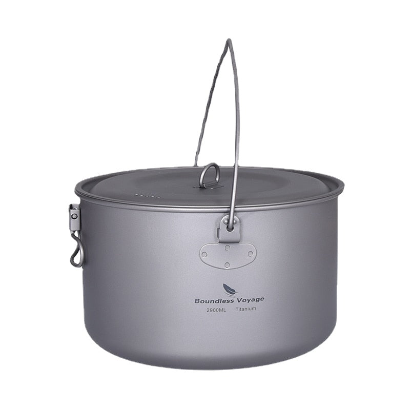 Big Capacity Titanium Camping Pot Outdoor Hanging Pot Portable Camping Picnic Water Cup