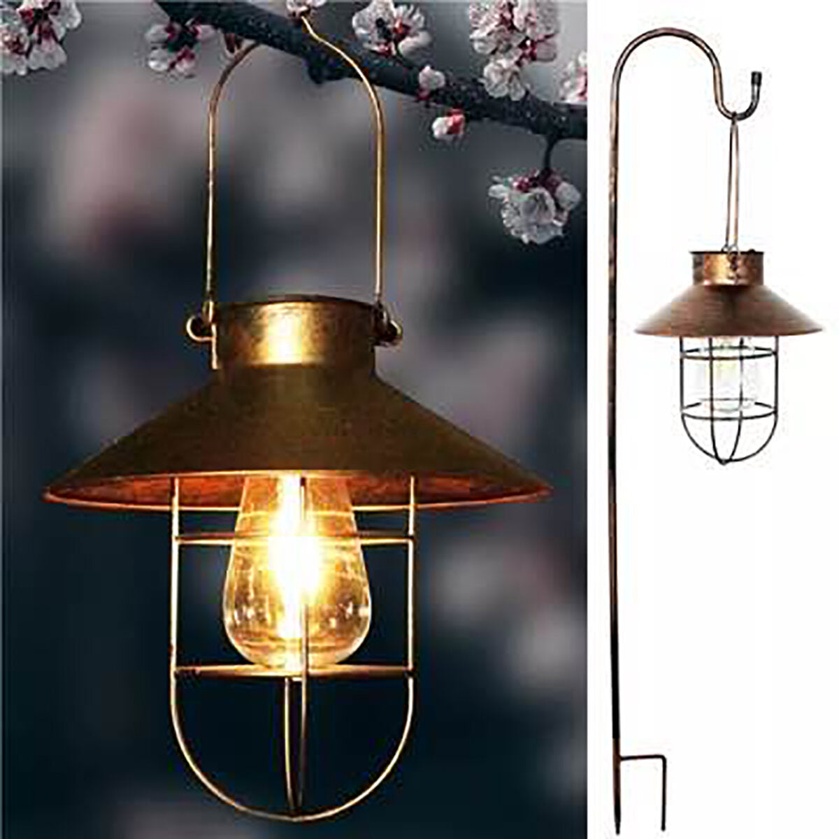 Black/Bronze Retro Solar Powered  Lantern Outdoor Hanging Solar Light Vintage Lamp With Warm