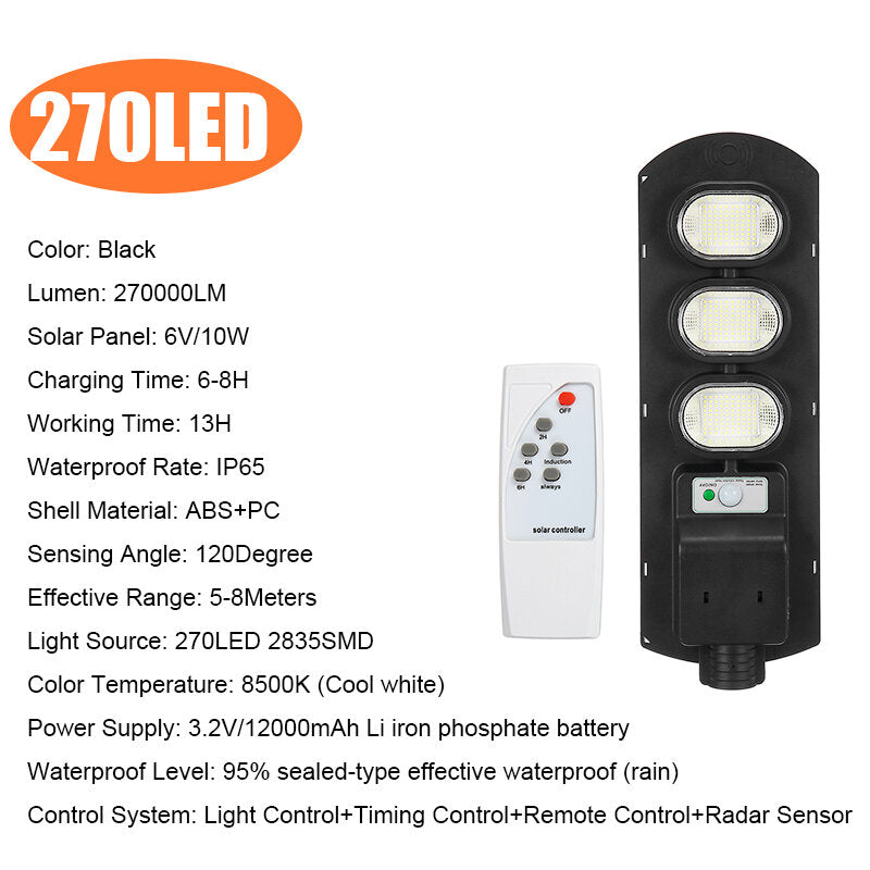 90/180/270/360/450LED Solar Street Light IP65 PIR Motion Sensor Wall Lamp+Timing Function+Remote Control