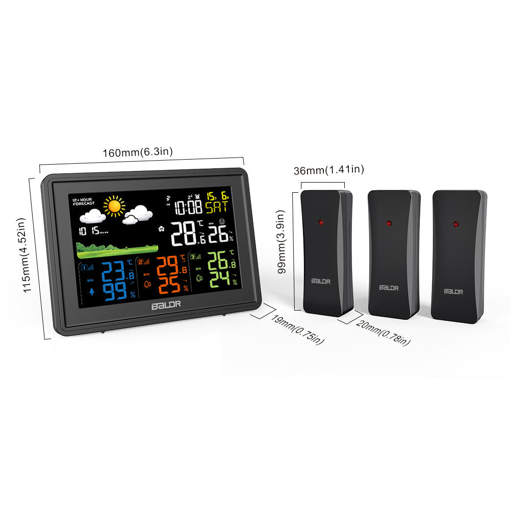 Weather Station Alarm Clock Wireless Indoor Outdoor Thermometer with Atomic Clock Forecast Station 3 Outdoor Sensors