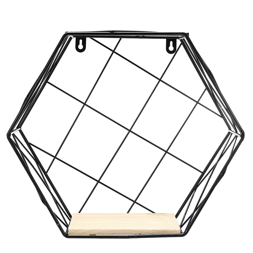 Nordic Wooden Wall Mounted Shelf Grid Iron Hanging Storage Shelf Floating Rack Plant Holder Bookshelf Home Office Decor