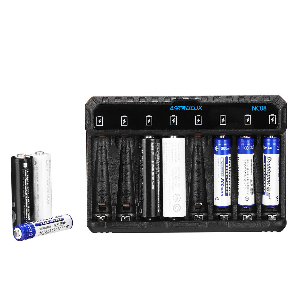 8 Slot Intelligent Type-C 2A Charger For 1.2V Ni-MH/Ni-Cd AA AAA 1.5V Li-ion 14500 10440 Rechargeable Battery