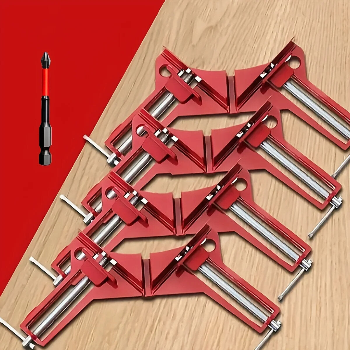 Reinforced 90-Degree Right Angle Clamp Set - 4 Red Aluminum Clamps for Woodworking, Glass, and DIY Projects