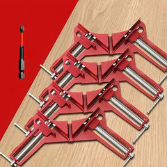 Reinforced 90-Degree Right Angle Clamp Set - 4 Red Aluminum Clamps for Woodworking, Glass, and DIY Projects