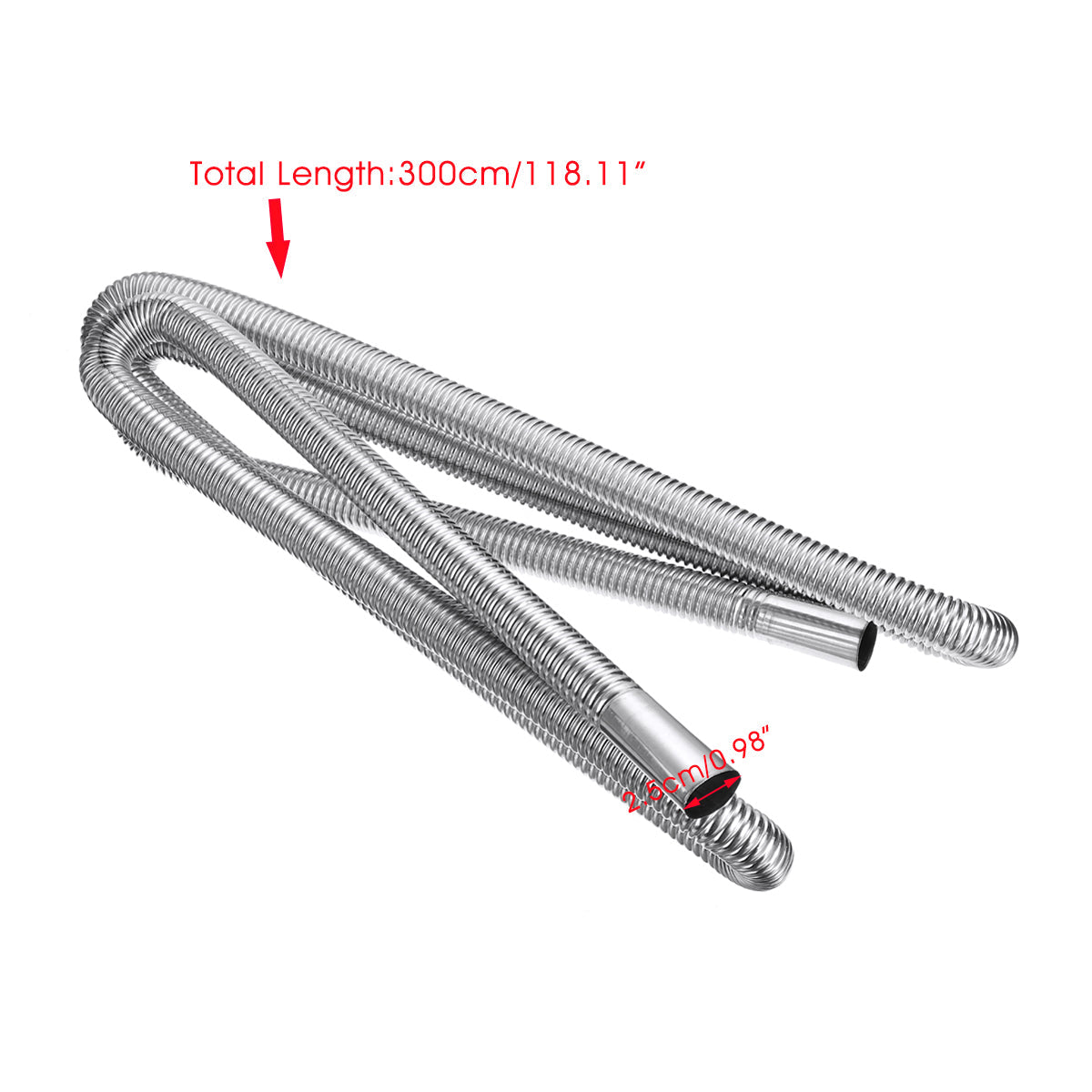 300cm Stainless Steel Exhaust Pipes Car Parking Air Heater Tank Diesel Gas Vent Hose