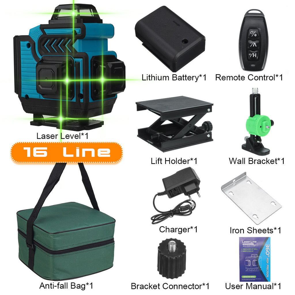 16/12/8 Line 4D Green Laser Level Meter 360 Horizontal And Vertical Cross Self-Leveling Measurement Super Laser Beam