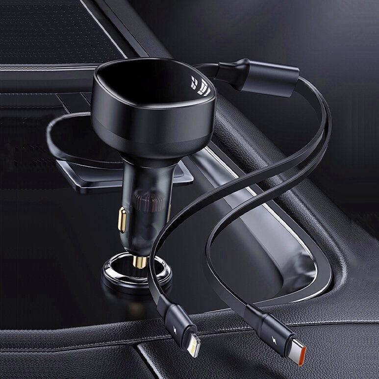 Enjoyment Retractable 2-in-1 Car Charger C+L 30W Dual Fast Charging