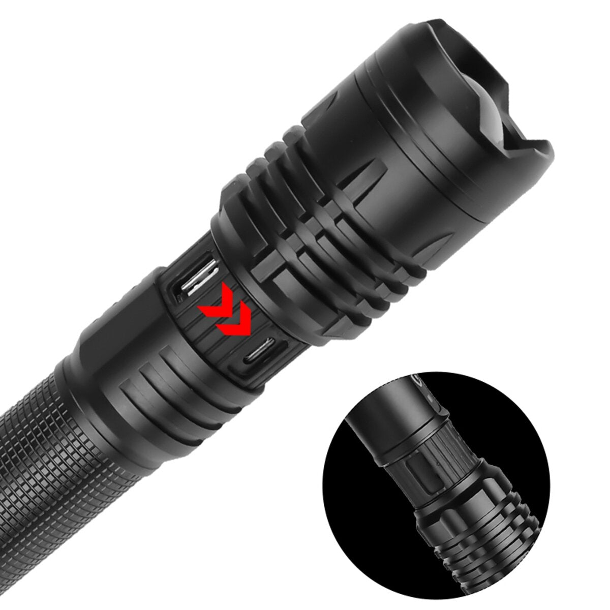 Bright 26650 18650 Powerful LED Flashlight USB Rechargeable & Charging Indicator Long Throw Strong Seachlight