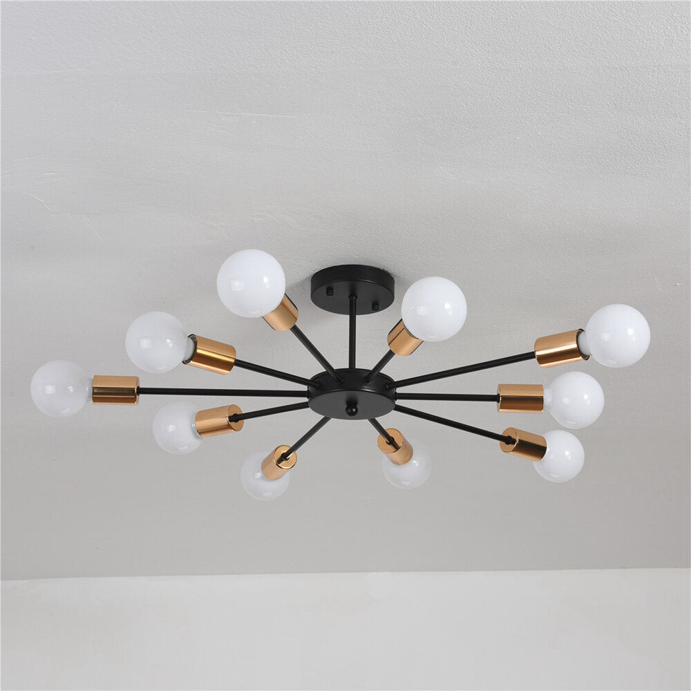10-Lights Modern Sputnik Chandelier Bronze Flush Mount Ceiling Light Rustic Chandelier Without Bulbs for Bedroom Kitchen Dining Room Living Room