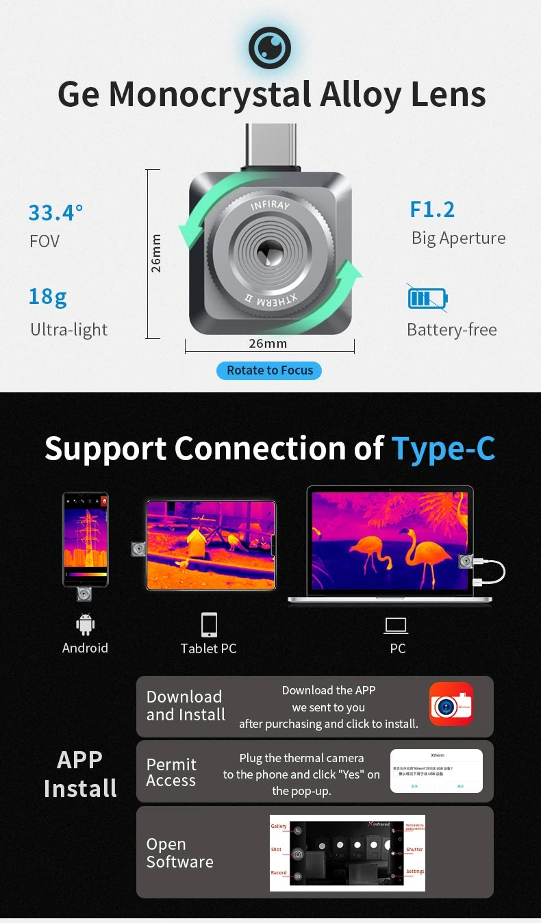 GreenZech Mobile 256 Pro-M | Manual Focus Smartphone Thermal Camera | 256x192 HD Infrared Imager for PCB & Professional Testing
