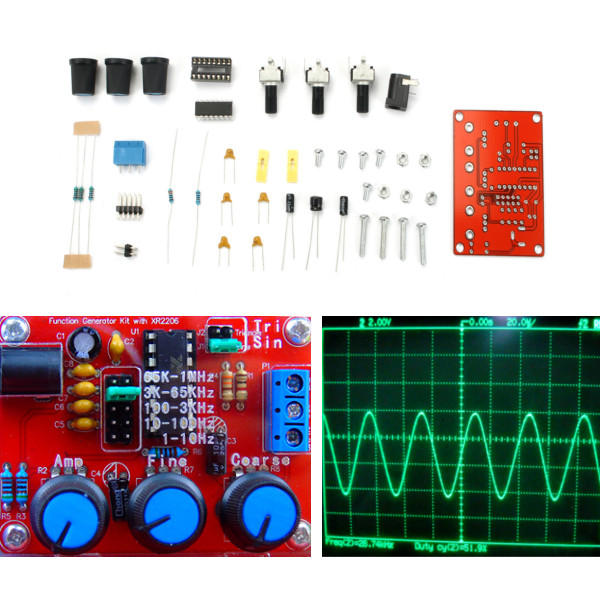 Function Signal Generator Kit Sine Triangle Square Output 1HZ-1MHZ