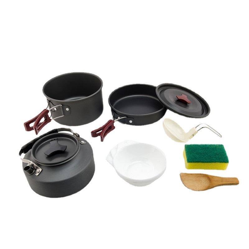 Camping Cookware Set Outdoor Pot Tableware Kit Cooking Water Kettle Pan Travel Cutlery Utensils Hiking Picnic Equipment