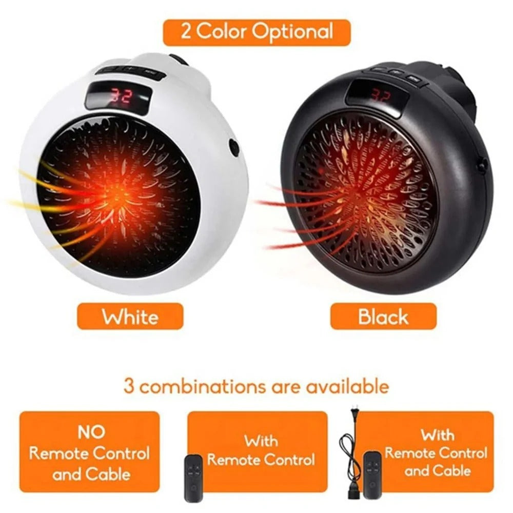 900W Mini Portable Electric Heater Fan - Wall Outlet Warm Air Blower for Home & Office