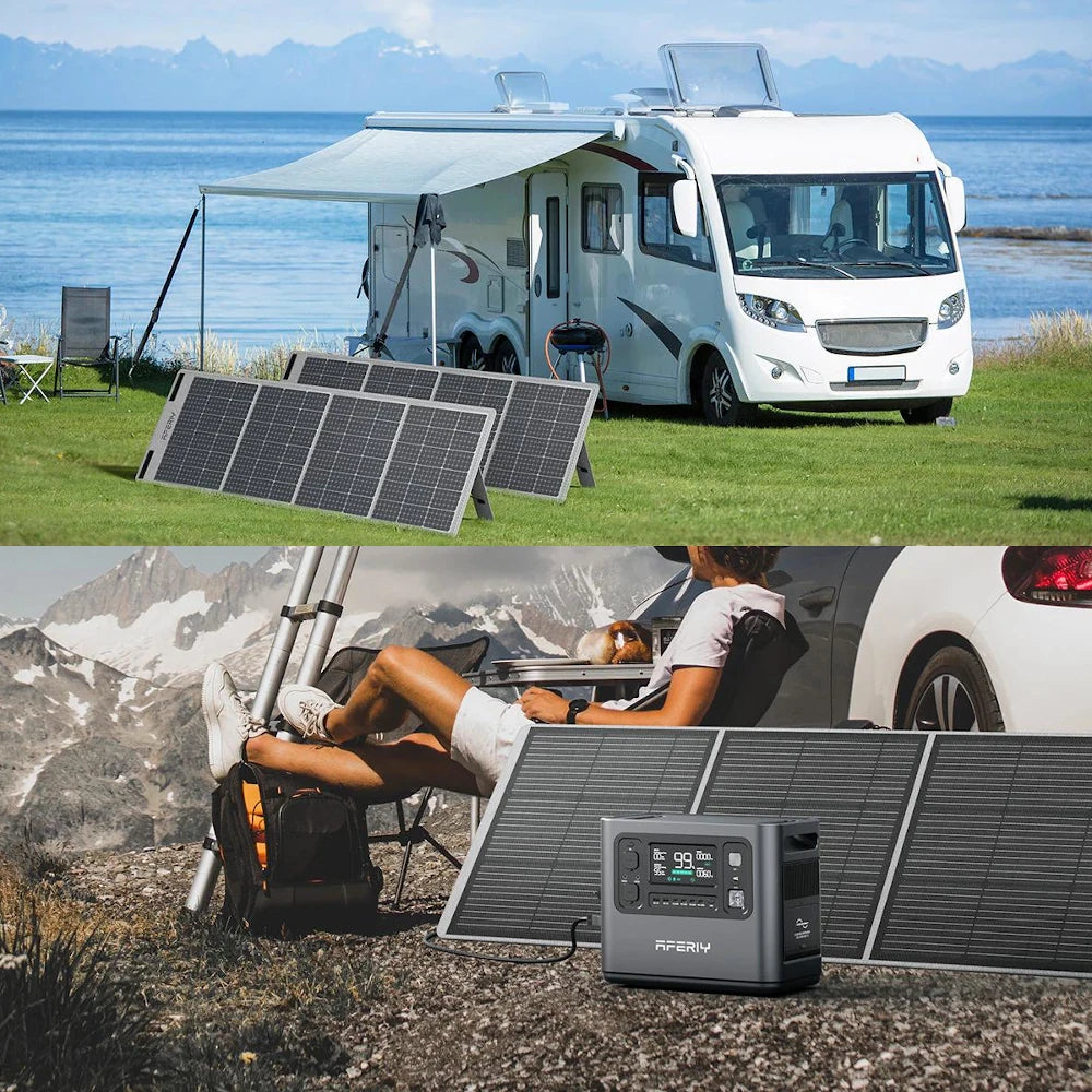 2400W 2048Wh LiFePO4 Portable Power Station with 2 x 200W Solar Panels, UK Plug, App Control & UPS for Camping & Home Backup