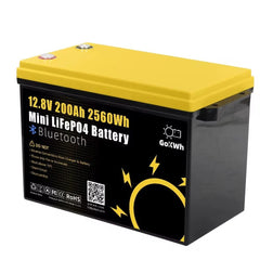 12V 200Ah Mini Bluetooth LiFePO4 Battery Built-in Bluetooth BMS 2560Wh LiFePO4(LFP) IP65 Protection
