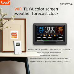 Smart WiFi Weather Clock w/ Tuya – Indoor/Outdoor Temp, Humidity, Alarm, UV Index, RF433 Control