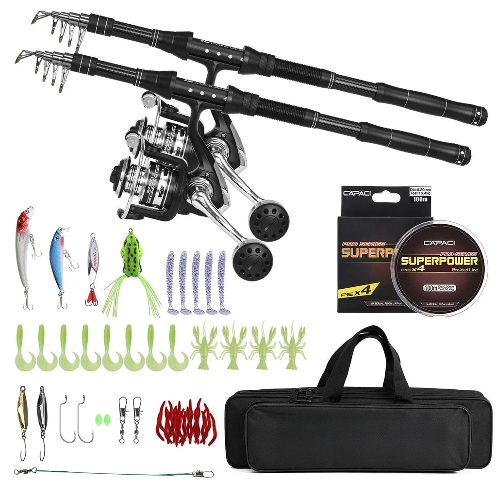 Ultra-Light Fishing Rod & Reel Combo Kit: 2-Piece Telescopic Pole, Spinning Reel, Lures, Hooks, Carry Bag - Perfect for Travel