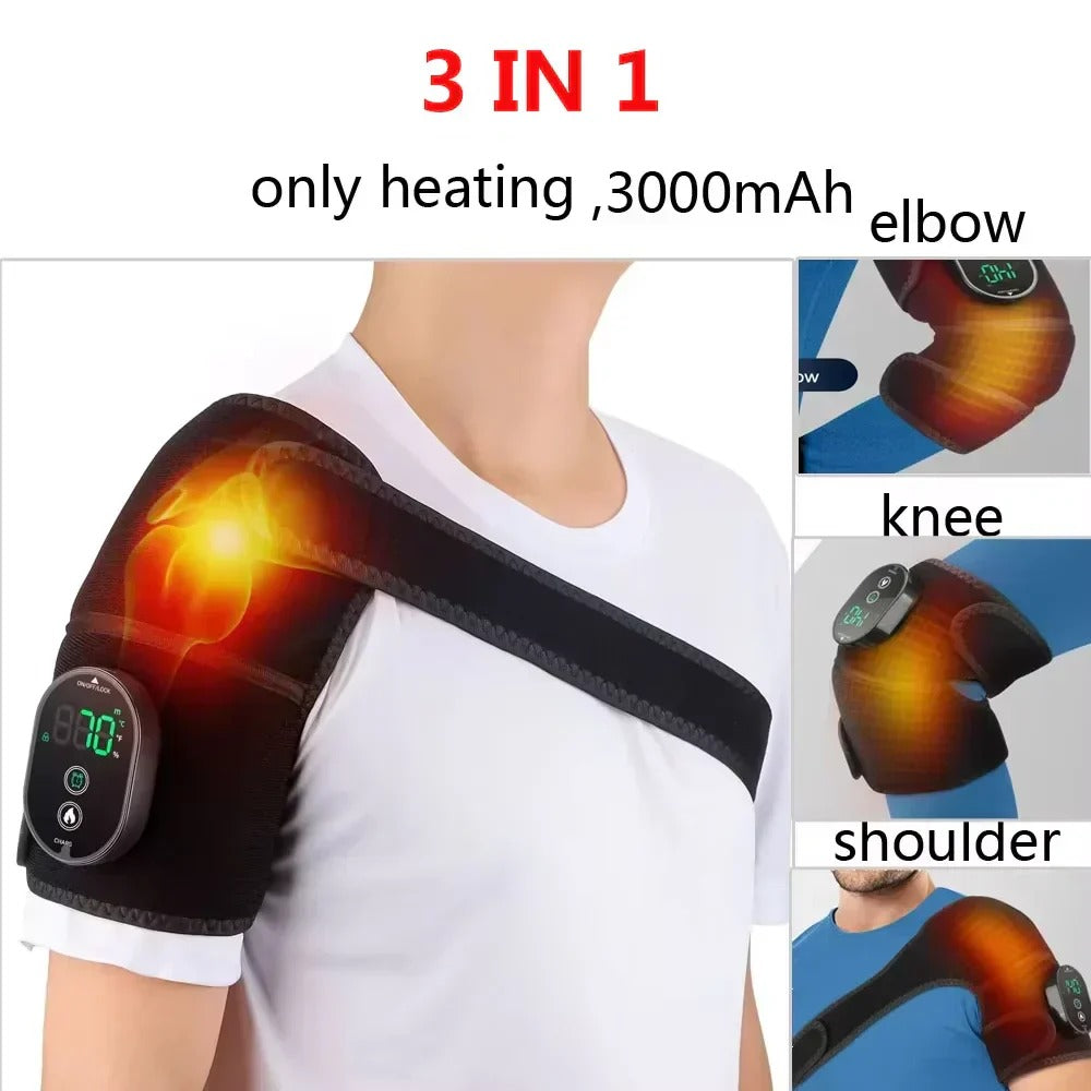 Heated Shoulder Steamer Brace - 3-in-1 Massage & Heat Therapy, Adjustable Straps, 5000mAh Battery, Grey/Black