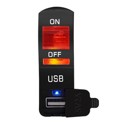 12V Motorcycle USB Charging Light ON OFF Handlebar Switch with Indicator Light Waterproof ATV Fog Spot
