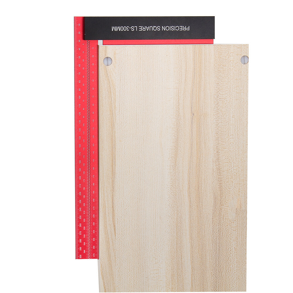 L-Shaped Hole Ruler - Anodized Aluminum, 300mm/12 Inch, Red & Black, Double Scale, 90° Squareness, Precision Measuring Tool