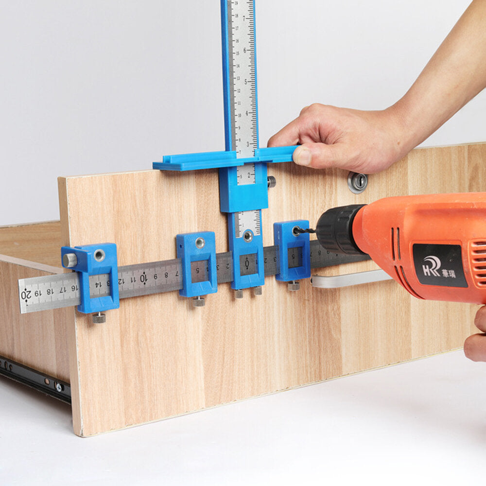 Adjustable Cabinet Hardware Jig Tool with Ruler, Portable Design, Durable ABS & Steel, Accurate Drilling, Complete Set