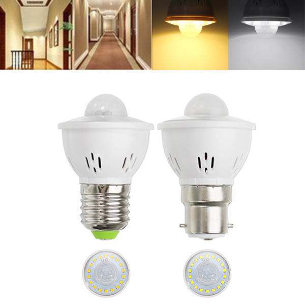 E27 B22 3W Human Body Infrared Sensor Warm White Pure White LED Light Bulb for Stairway AC220V