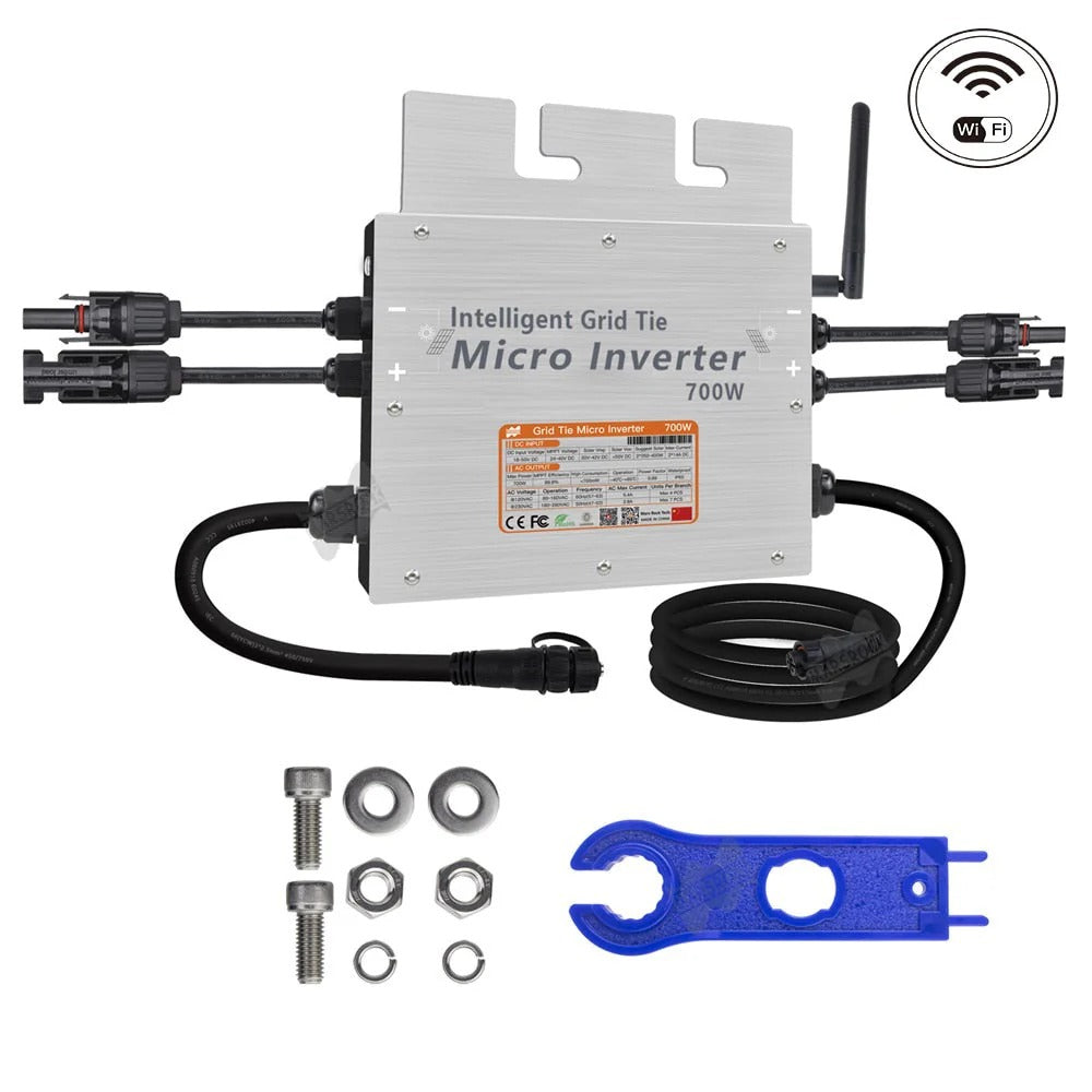 600W Smart Grid Tie Solar Inverter 18-50VDC Input Auto 120V/230V WiFi IP65 Pure Sine Wave Micro Inverter For 2*300W Solar Panel