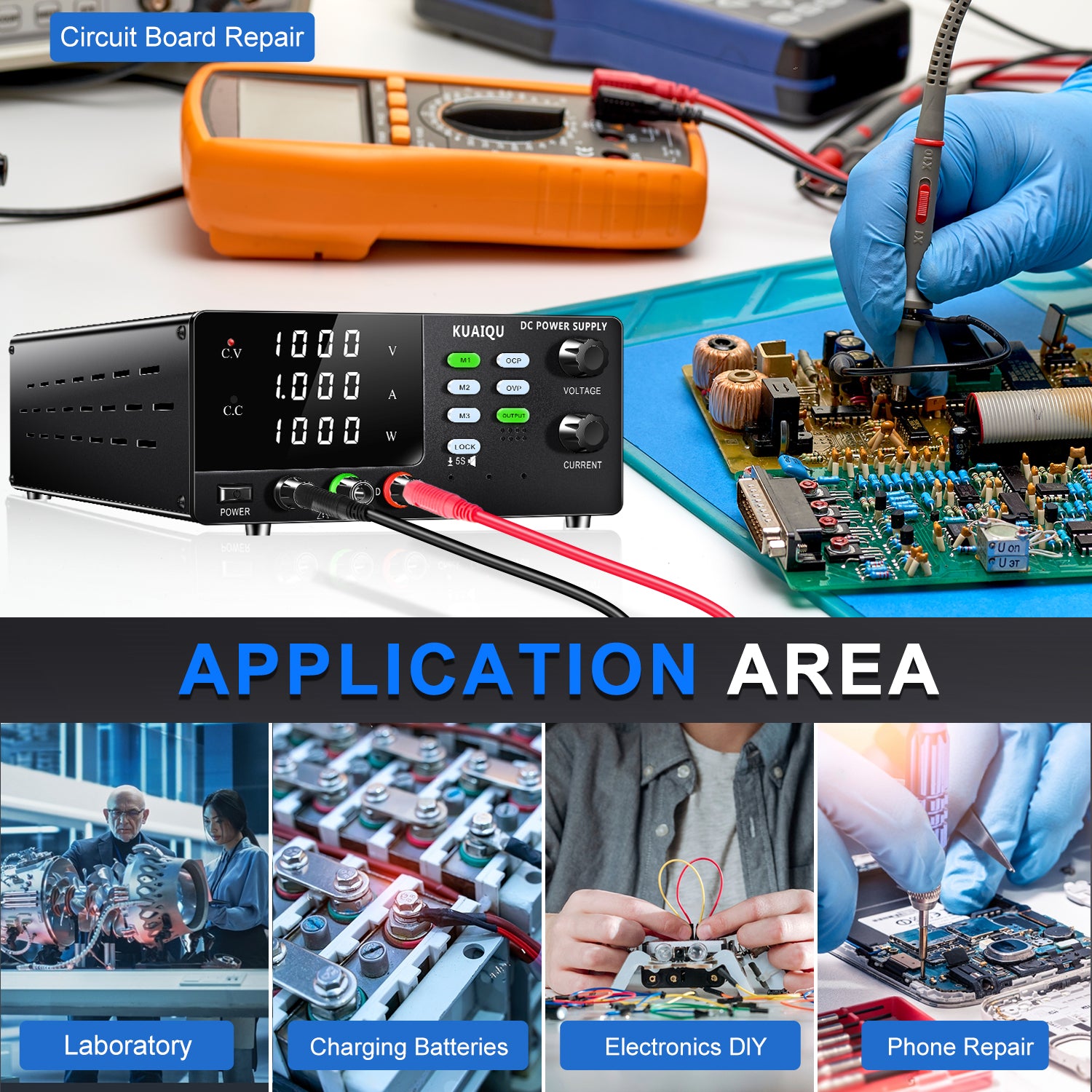 DC Power Supply 1000V 1A 1000W USB RS-232 RS-485 LED Display Programmable Voltage Current Power Supply Multiple Protections