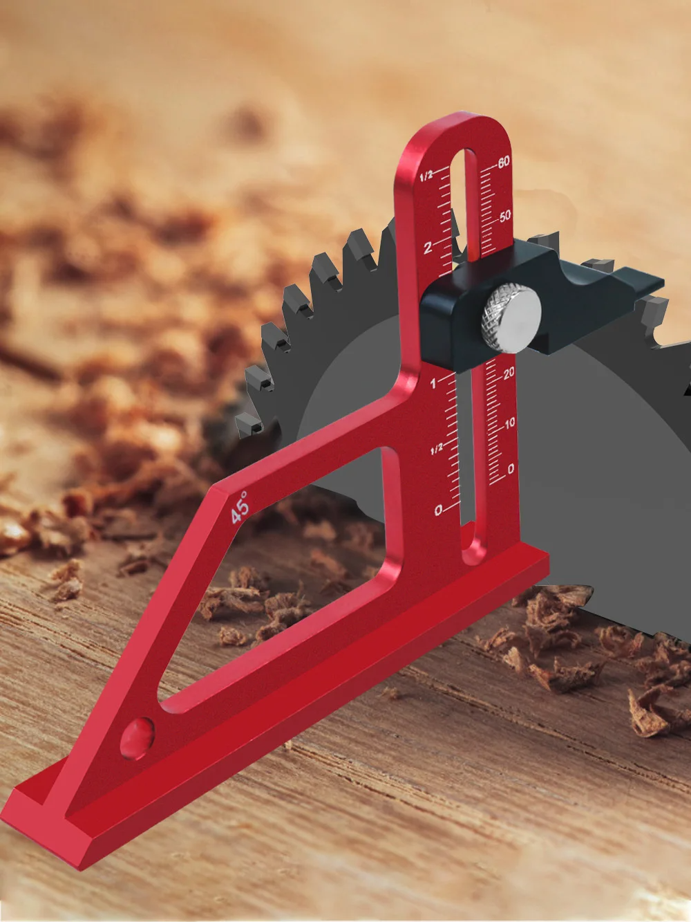Adjustable Table Saw Depth Gauge, 0-60mm Range, Dual-Mode Scale, High Precision, Aluminum Alloy, 45-Degree Measurement