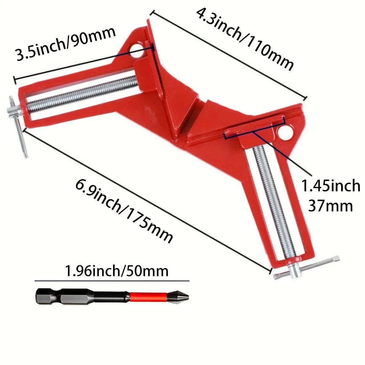 Reinforced 90-Degree Right Angle Clamp Set - 4 Red Aluminum Clamps for Woodworking, Glass, and DIY Projects