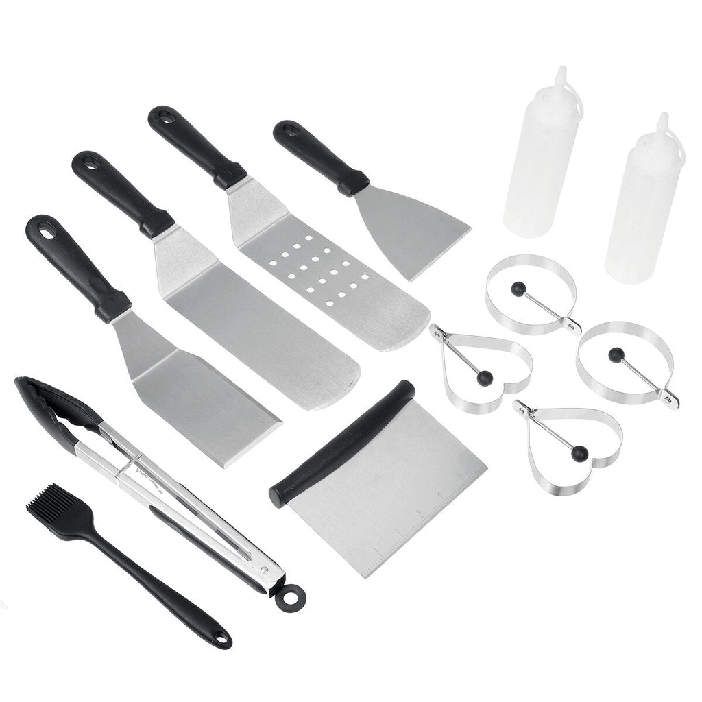 Stainless Steel Griddle Cooking Kit Grill Spatula Tongs Egg Ring Flipper Scraper Grill Kit
