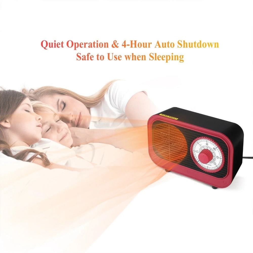 Retro Style Electric Space Heater - Mini Indoor Fan, Quiet Ceramic Heating, Overheat Protection, 250V for Bedroom/Office