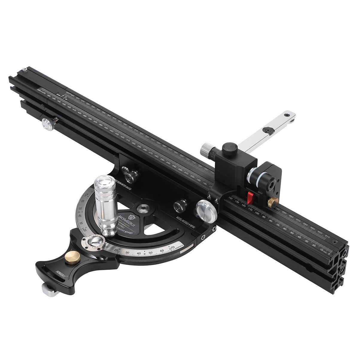Aluminum Miter Gauge with Adjustable 0-70° Angle, 0-850mm Length, High Precision, Quick Positioning, and Scale Magnifier