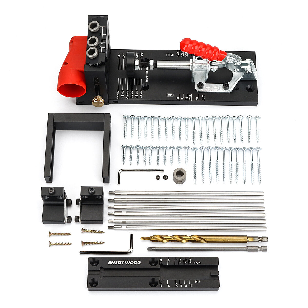 Heavy Duty Aluminum Pocket Hole Jig with Adjustable Depth, Dust Spout, and Versatile Supports for Woodworking