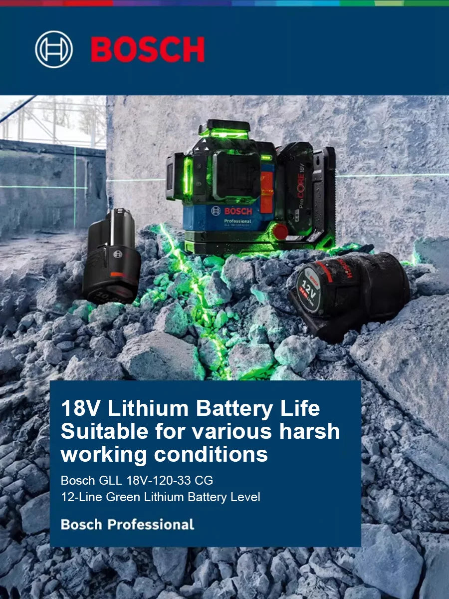 Bosch GLL 18V-120-33CG Green Laser Level, 3x360°, Bluetooth App Control, Fine Adjustment & Triple Power Modes