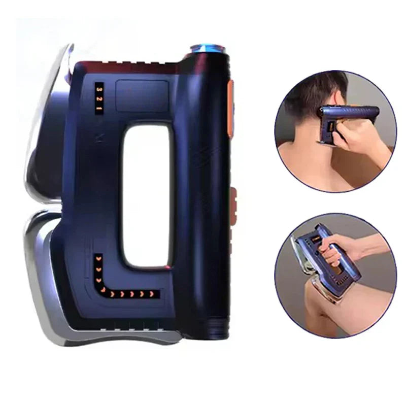 Multi-Function Scraping Massager with Heating, EMS, and Red Light Therapy - Black/Blue, 3 Gears, Type-C Charging