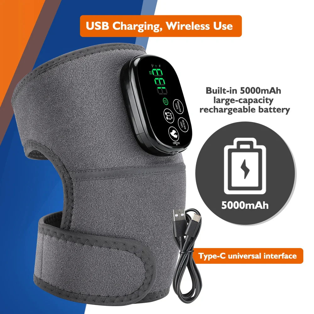 Heating Knee Brace with USB Charging, 6 Heat Levels, 4 Timer Settings, Includes 2 Straps for Joint Support