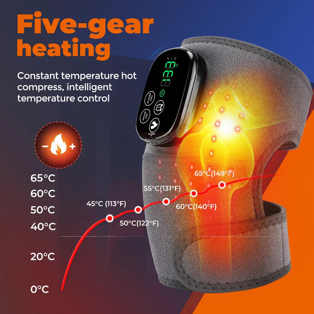 Heating Knee Brace with USB Charging, 6 Heat Levels, 4 Timer Settings, Includes 2 Straps for Joint Support