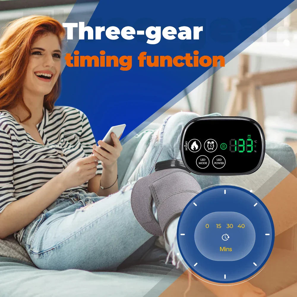 Heating Knee Brace with USB Charging, 6 Heat Levels, 4 Timer Settings, Includes 2 Straps for Joint Support