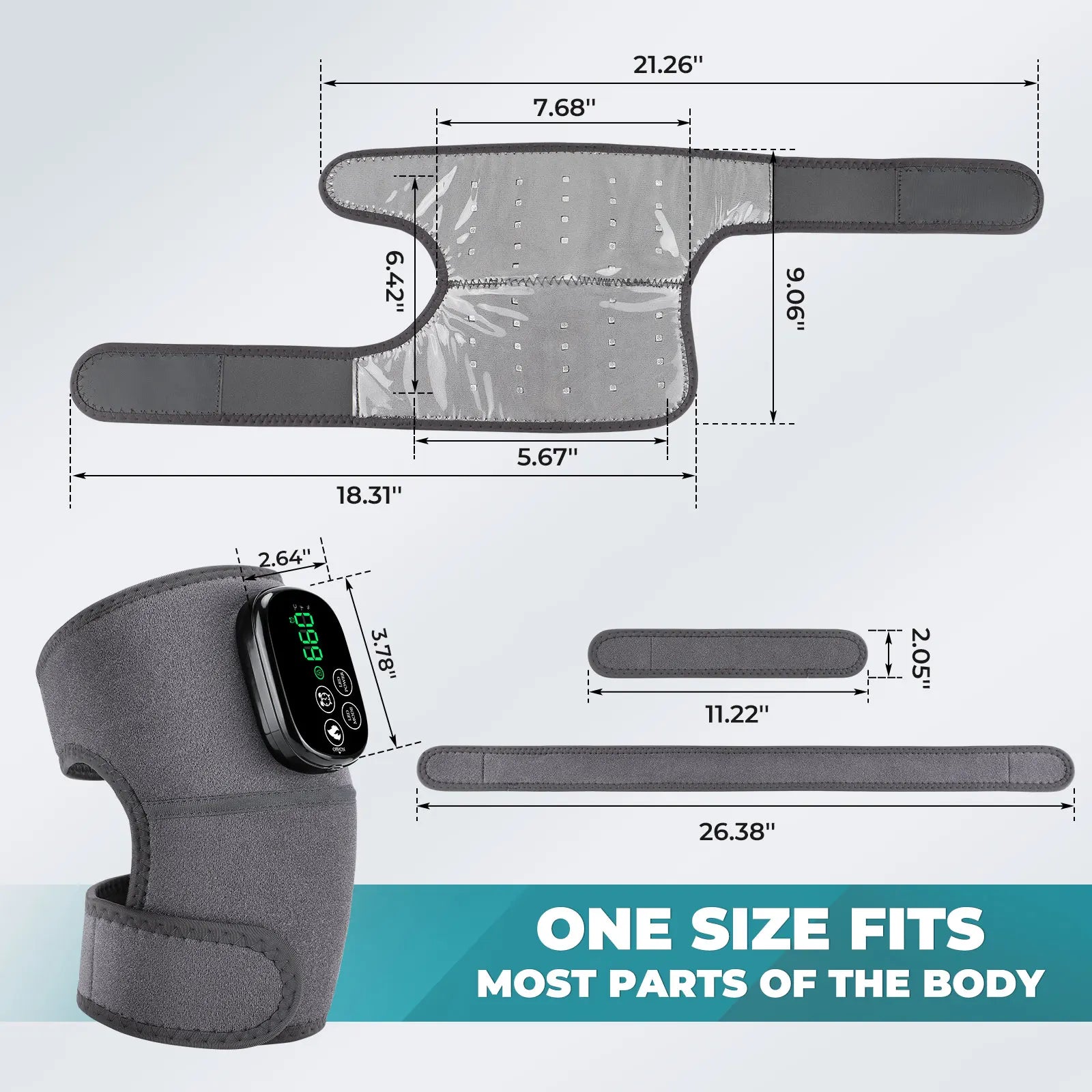 Heating Knee Brace with USB Charging, 6 Heat Levels, 4 Timer Settings, Includes 2 Straps for Joint Support