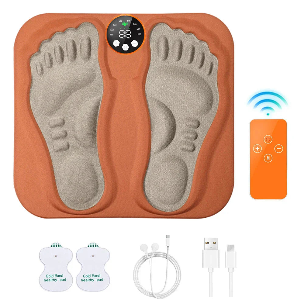 3D Foot Massager Pad with 8 Modes, 29 Intensities, RF Remote, Ergonomic Design for Relaxation & Slimming - Orange