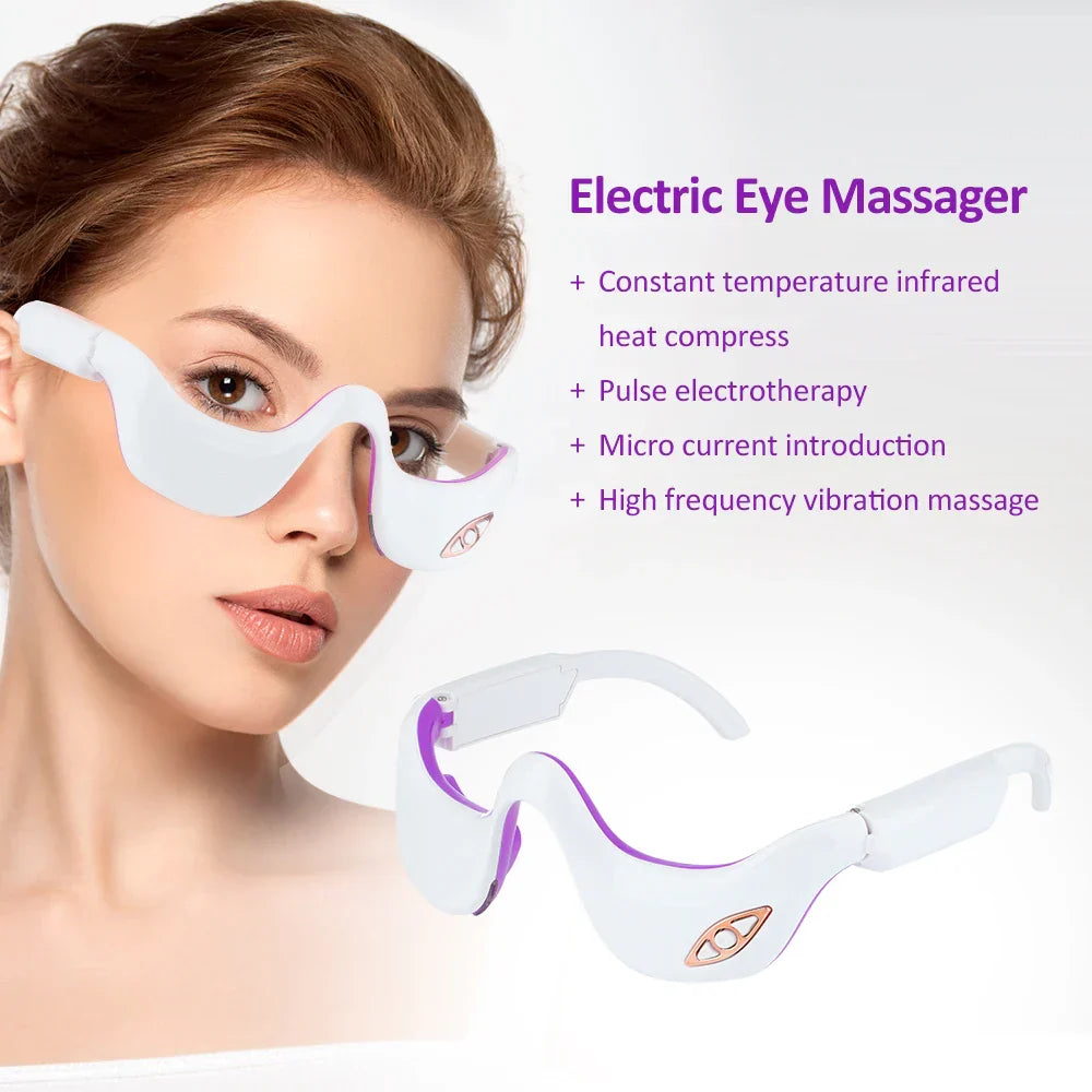 Adjustable Eye Massager with Infrared Heat, Vibration, and Electrotherapy for Dark Circles, Puffiness Relief - USB Rechargeable